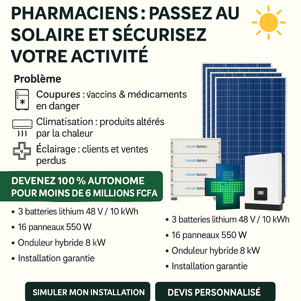 đđ Pharmaciens : devenez 100 % autonomes en Ă©nergie solaire pour moins de 6 millions FCFA